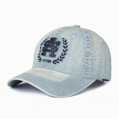 Ανδρικό καπέλο τζιν με γείσο και κέντημα