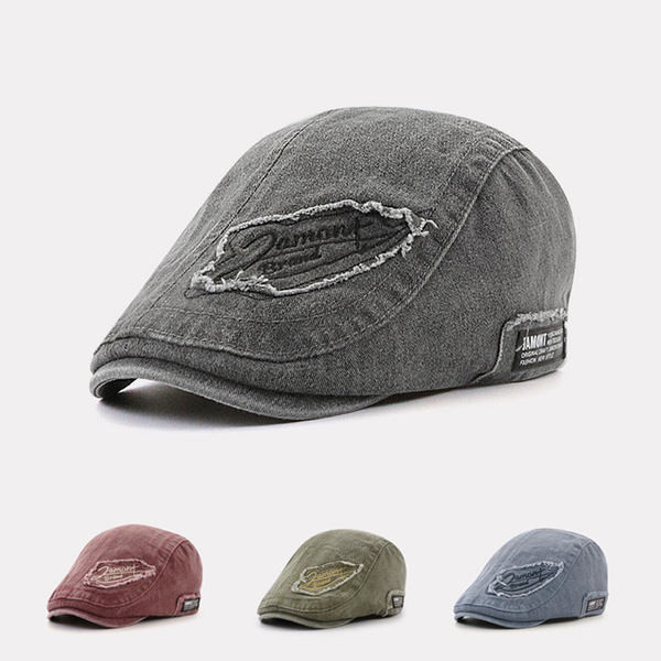 Ανδρικό τζιν καπέλο με επιγραφή και σκισμένο σχέδιο