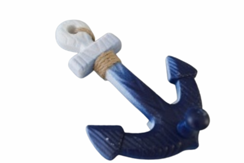 Декорация , Котва, Дървена, Синя/Бяла, 32х39 см