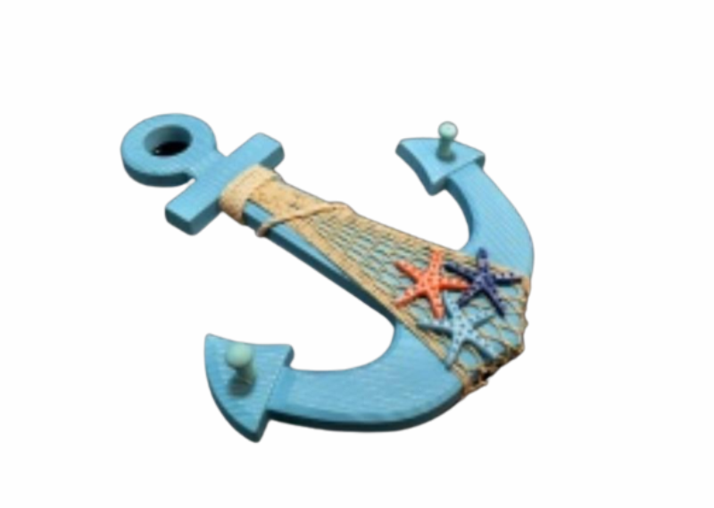 Декорация , Котва, Дървена, Синя/Бяла, 32х39 см