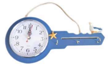 Часовник-закачалка за ключове  , Дървена, Синя,, 30х3х14 см