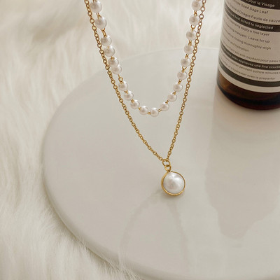 Μοντέρνο γυναικείο κολιέ διπλό με πέρλες