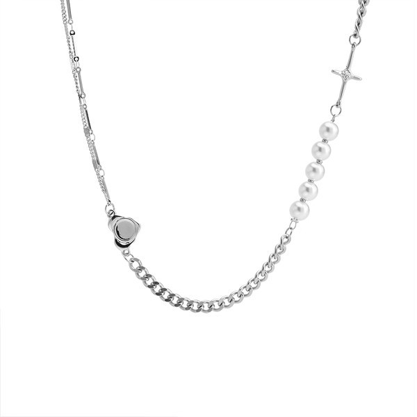 Καθημερινή γυναικεία αλυσίδα με πέρλες - ασημί χρώμα