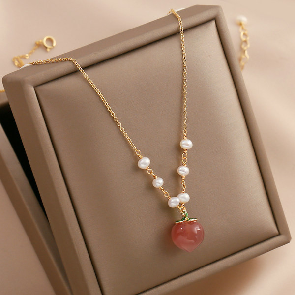 Moteriškas karoliai su perlais ir spalvotu dekoratyviniu akmeniu