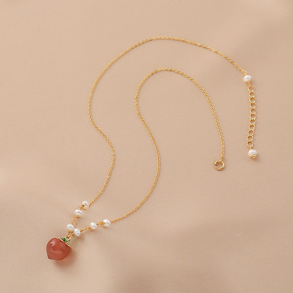 Moteriškas karoliai su perlais ir spalvotu dekoratyviniu akmeniu