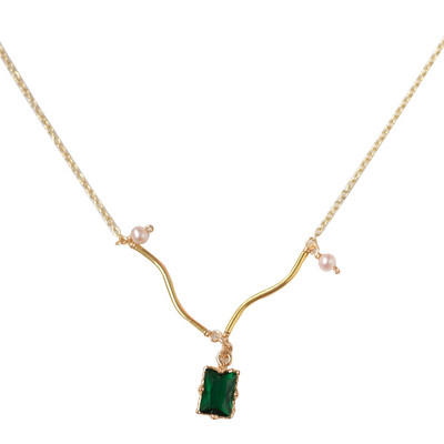 Λεπτό γυναικείο κολιέ με μενταγιόν - διακοσμητική πράσινη πέτρα