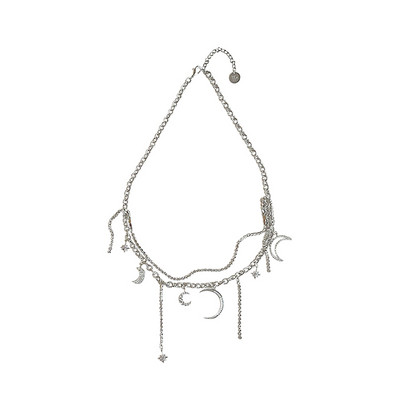 Μοντέρνο κολιέ με πολλά μενταγιόν σε ασημί χρώμα