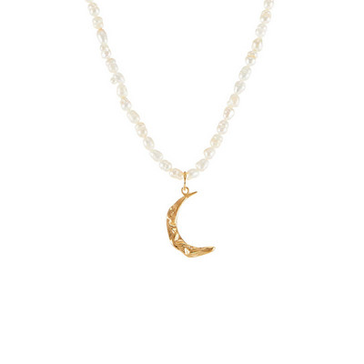 Γυναικείο κολιέ με φεγγάρι μενταγιόν και χάντρες