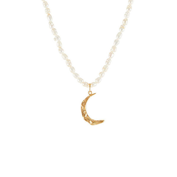 Γυναικείο κολιέ με φεγγάρι μενταγιόν και χάντρες