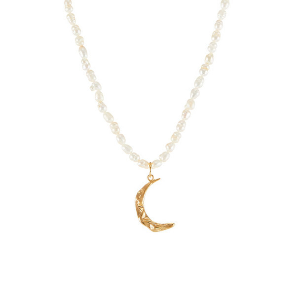 Γυναικείο κολιέ με φεγγάρι μενταγιόν και χάντρες