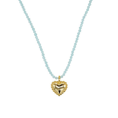 Γυναικείο κολιέ με χάντρες και μενταγιόν καρδιά