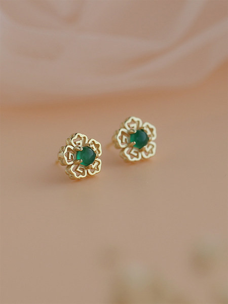 Kahes värvitoonis rohelise kiviga naiste kõrvarõngad