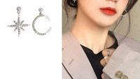 Γυναικεία σκουλαρίκια σε σχήμα φεγγαριού και αστεριού με διακοσμητικές πέτρες