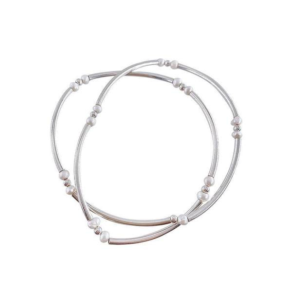 Ασημένιο χρώμα βραχιόλι με πέρλες