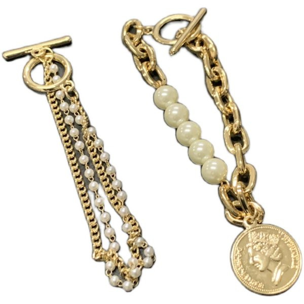 Γυναικείο βραχιόλι δύο μοντέλα με πέρλες και μενταγιόν