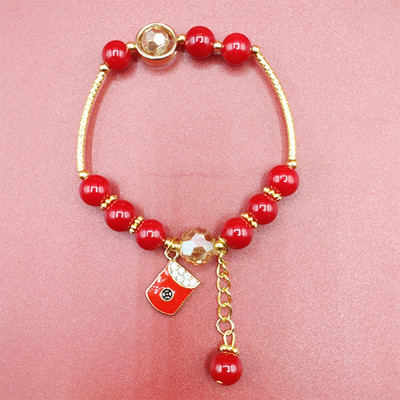 Νέο μοντέλο γυναικείο βραχιόλι με κόκκινες πέτρες και μενταγιόν