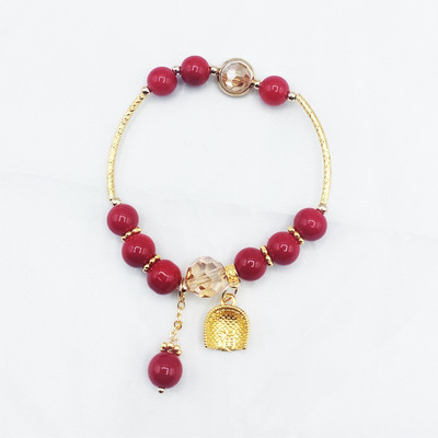 Νέο μοντέλο γυναικείο βραχιόλι με κόκκινες πέτρες και μενταγιόν