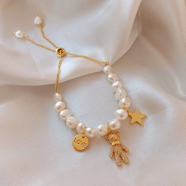 Naiste pärlitest käevõru karu ripatsi ja dekoratiivkividega