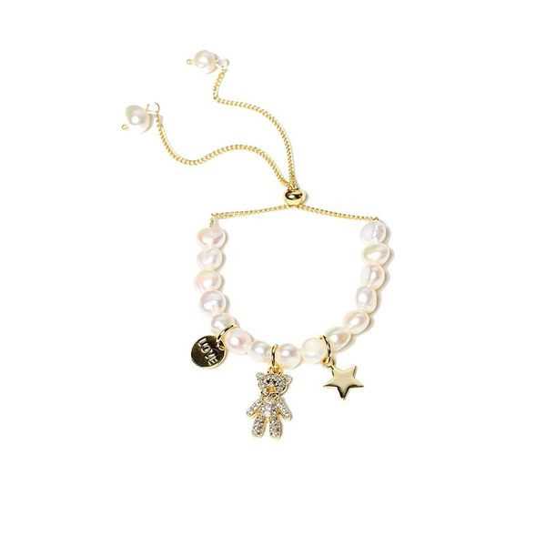 Naiste pärlitest käevõru karu ripatsi ja dekoratiivkividega