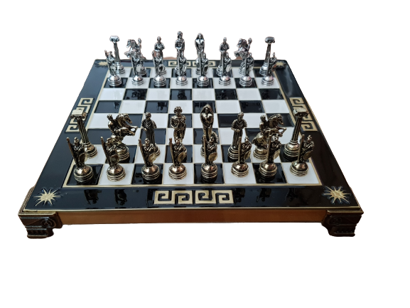 Шах, Римляни, Метален,  20х20 см, Бял/Черен