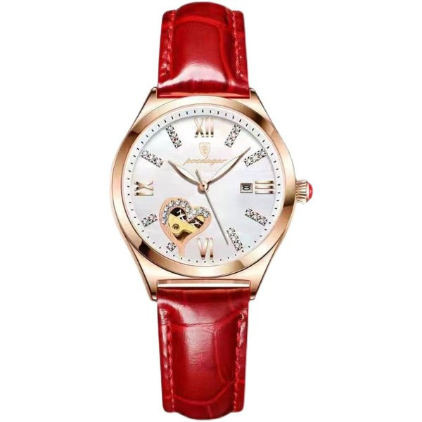 Moderan ženski sat s lakiranim kožnim remenom