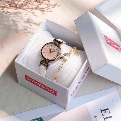 Γυναικείο κομψό ρολόι με στρογγυλό καντράν και λουράκια από τεχνητό δέρμα