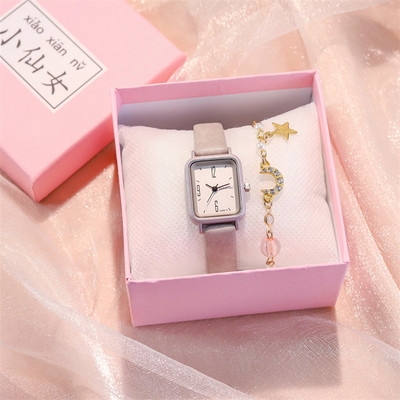 Σύγχρονο γυναικείο ρολόι με δερμάτινο λουράκι και τετράγωνο σχήμα