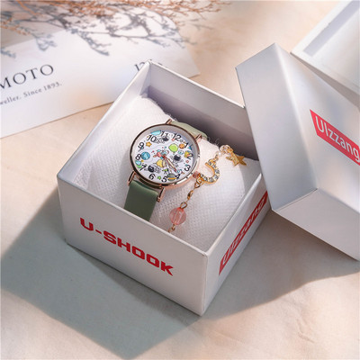 Στρογγυλό ρολόι με λουράκι από ψεύτικο δέρμα