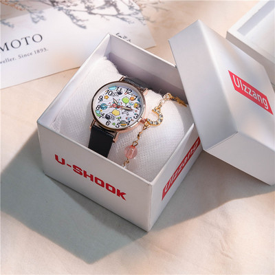 Στρογγυλό ρολόι με λουράκι από ψεύτικο δέρμα