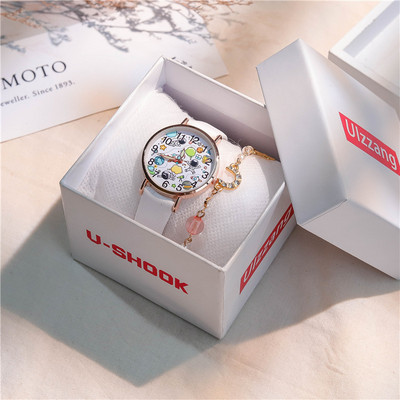 Στρογγυλό ρολόι με λουράκι από ψεύτικο δέρμα