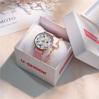 Στρογγυλό ρολόι με λουράκι από ψεύτικο δέρμα