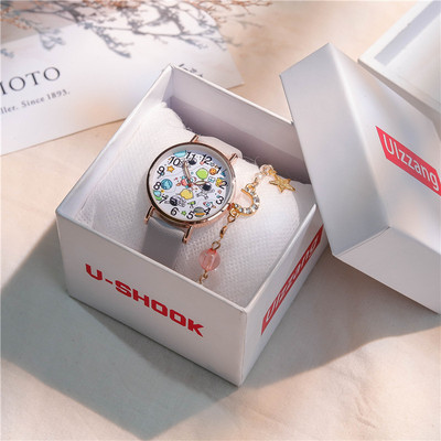 Στρογγυλό ρολόι με λουράκι από ψεύτικο δέρμα