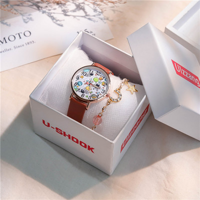 Στρογγυλό ρολόι με λουράκι από ψεύτικο δέρμα