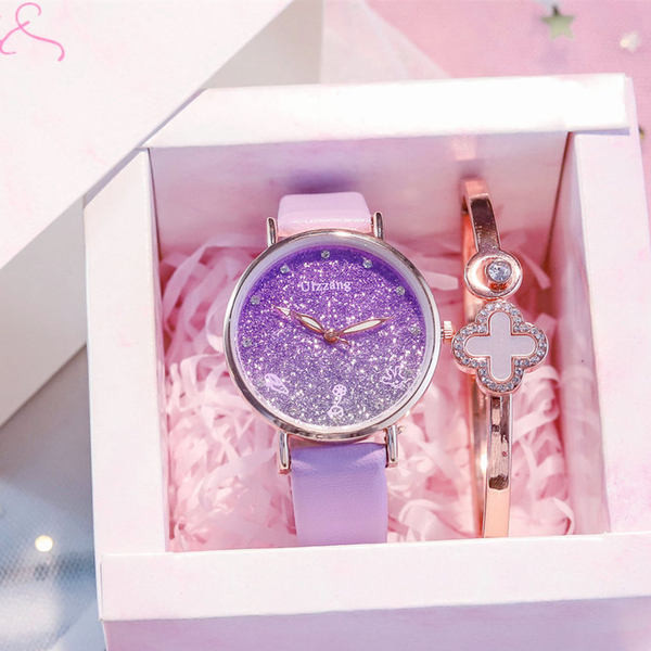 Μοντέρνο ρολόι με δερμάτινο λουράκι και διακοσμητικές πέτρες