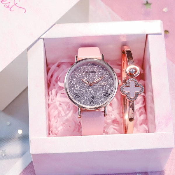 Μοντέρνο ρολόι με δερμάτινο λουράκι και διακοσμητικές πέτρες