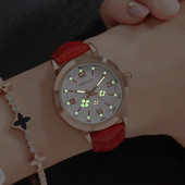 Naiste helendav käekell kunstnahast rihmaga