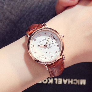 Naiste helendav käekell kunstnahast rihmaga