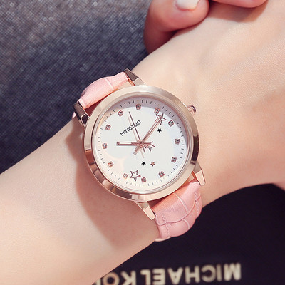 Naiste helendav käekell kunstnahast rihmaga