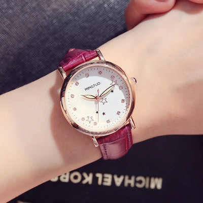 Naiste helendav käekell kunstnahast rihmaga