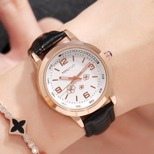 Naiste helendav käekell kunstnahast rihmaga