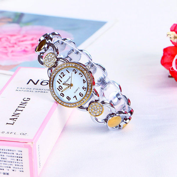 Moteriškas laikrodis iš nerūdijančio plieno su dekoratyviniais akmenimis