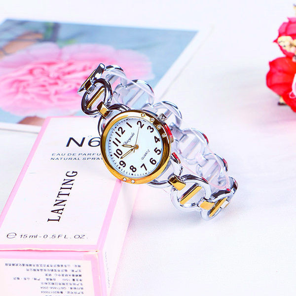 Moteriškas laikrodis iš nerūdijančio plieno su dekoratyviniais akmenimis