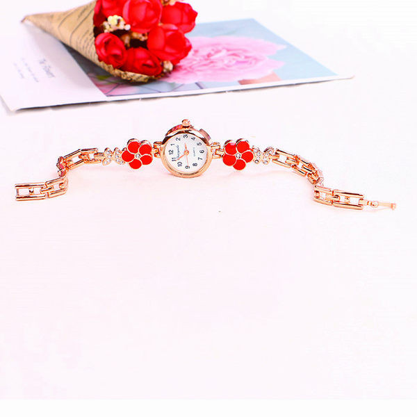 Νέο μοντέλο γυναικείο χρυσό ρολόι με λουλούδια και πέτρες