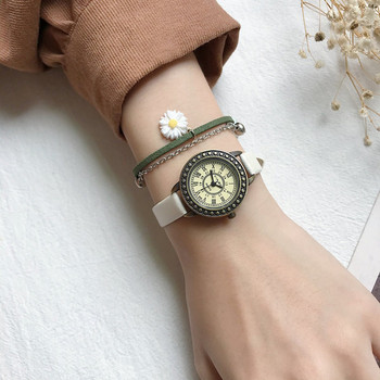 Στρογγυλό ρολόι με δερμάτινο λουράκι - για γυναίκες