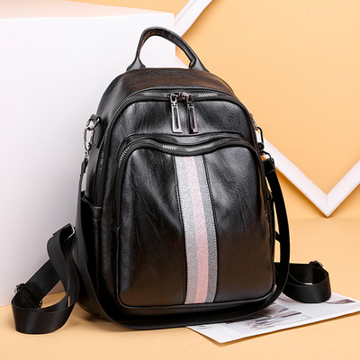 Γυναικείο έκο δερμάτινο σακίδιο πλάτης με τσέπες και φερμουάρ