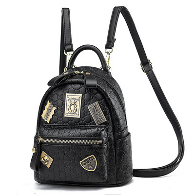 Νέο μοντέλο μικρό γυναικείο σακίδιο πλάτης με μεταλλικά εμβλήματα