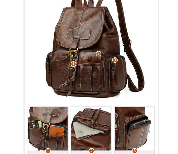 Μοντέρνο γυναικείο έκο δερμάτινο σακίδιο πλάτης με τσέπες - τρία χρώματα