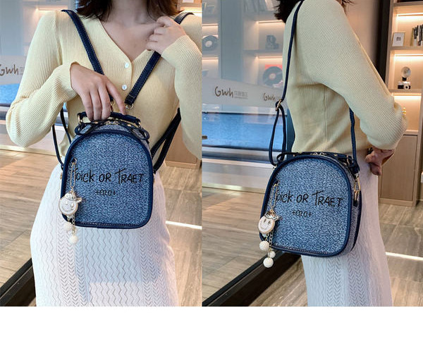 Ženski mali tekstilni ruksak sa natpisom i 3D dekoracijom