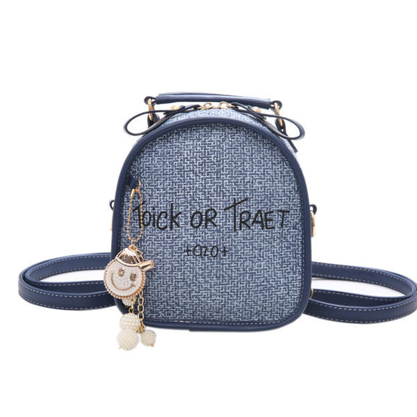 Ženski mali tekstilni ruksak sa natpisom i 3D dekoracijom