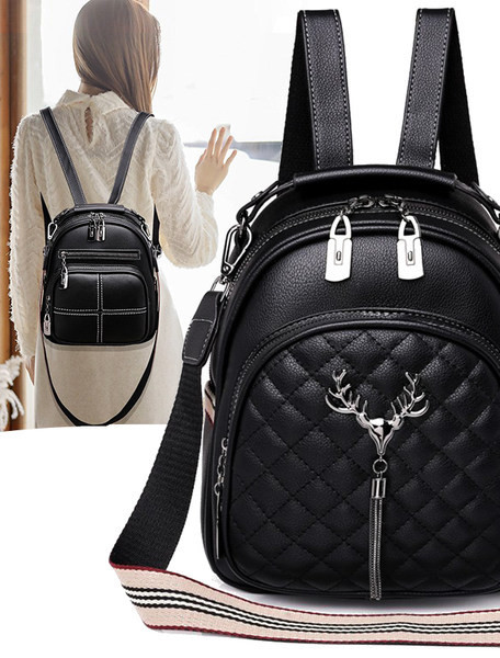 Μοντέρνο γυναικείο σακίδιο πλάτης από οικολογικό δέρμα με μεταλλική διακόσμηση